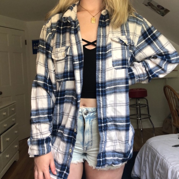 American Eagle Outfitters Tops - blue & white flannel